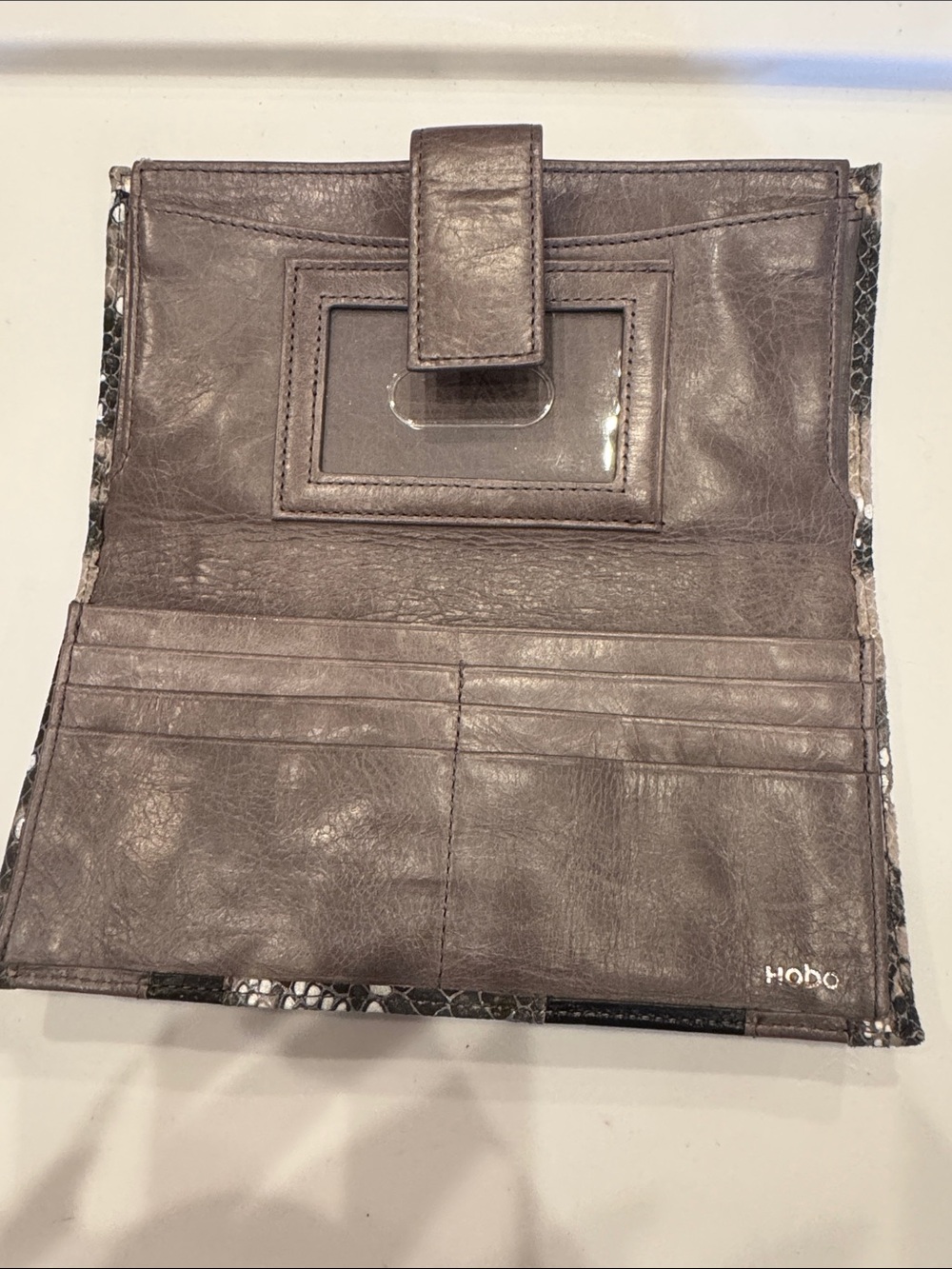 HOBO Taupe Leather Card Wallet with ID Window